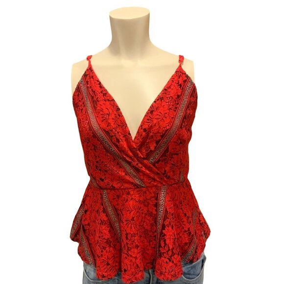 Monteau Red Spagheti strap lace elastic waist womens top large - Picture 2 of 14